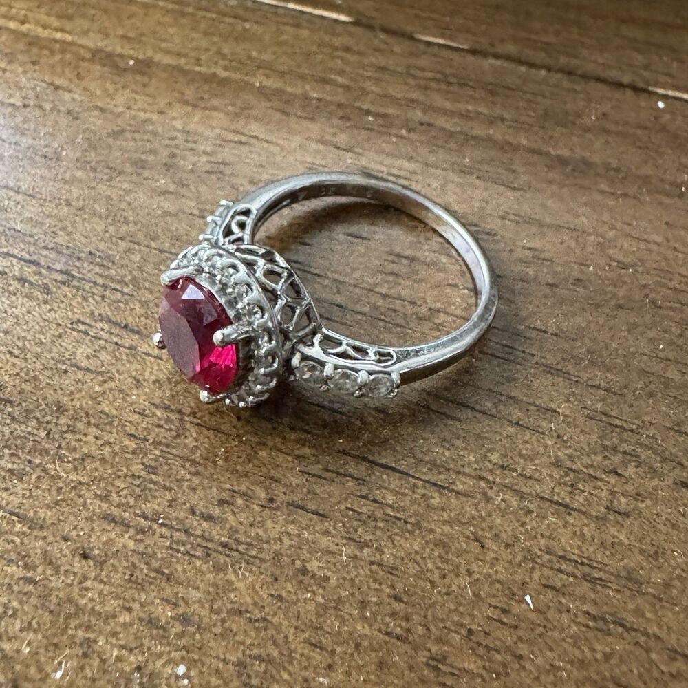 Sterling Silver Womens Ring CZ Cubic Zirconia Size 9 Red With Multiple Gem 925 - Picture 2 of 6